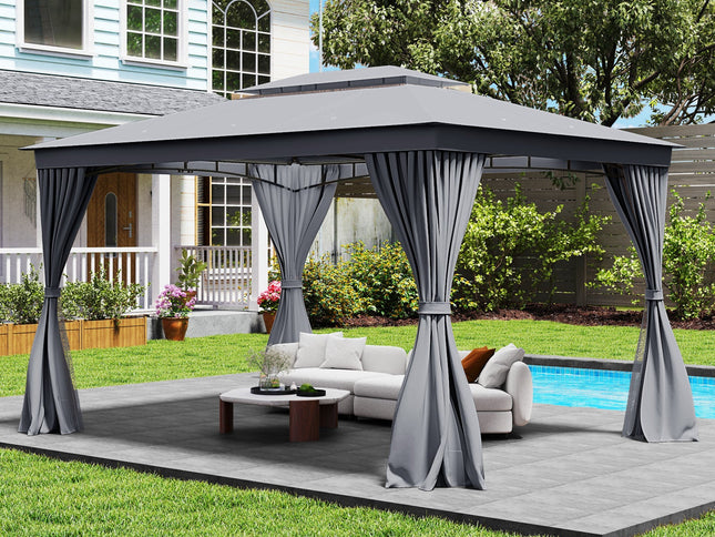 10 x 13 Feet Patio Gazebo Double-Roof with Mesh Netting and Privacy Curtains