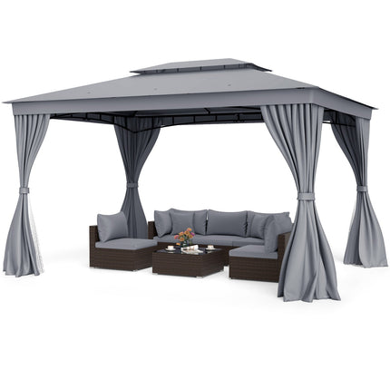 10 x 13 Feet Patio Gazebo Double-Roof with Mesh Netting and Privacy Curtains