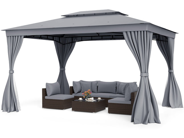 10 x 13 Feet Patio Gazebo Double-Roof with Mesh Netting and Privacy Curtains