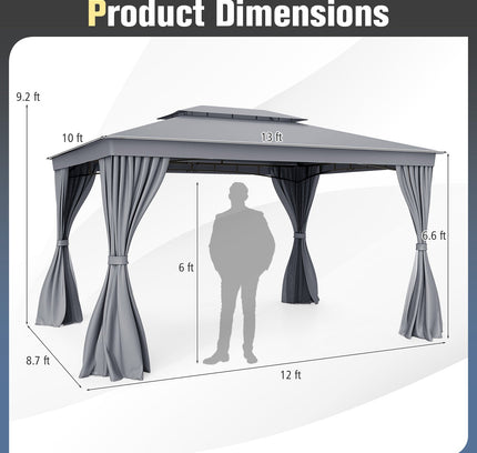 10 x 13 Feet Patio Gazebo Double-Roof with Mesh Netting and Privacy Curtains