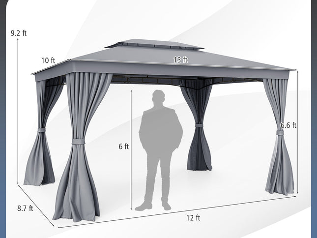 10 x 13 Feet Patio Gazebo Double-Roof with Mesh Netting and Privacy Curtains