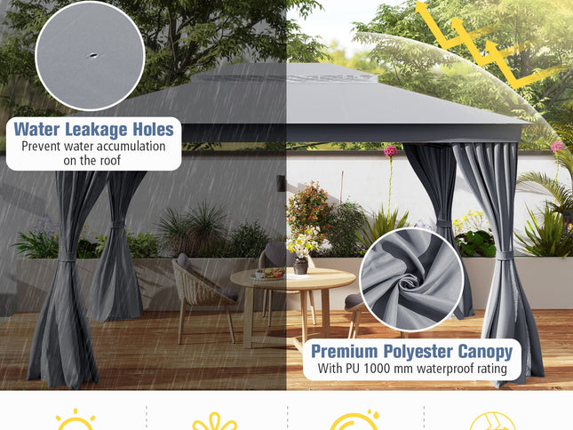 10 x 13 Feet Patio Gazebo Double-Roof with Mesh Netting and Privacy Curtains