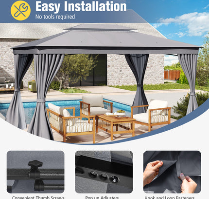 10 x 13 Feet Patio Gazebo Double-Roof with Mesh Netting and Privacy Curtains