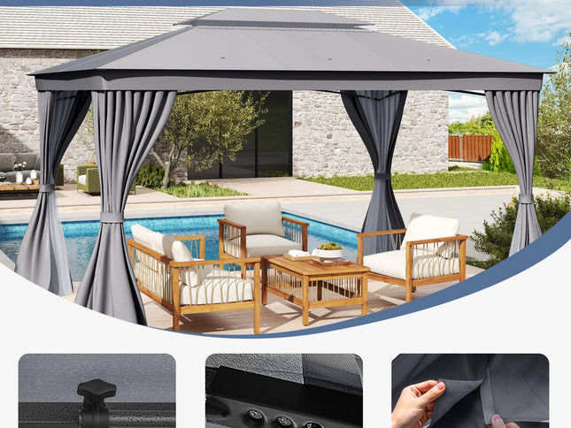 10 x 13 Feet Patio Gazebo Double-Roof with Mesh Netting and Privacy Curtains
