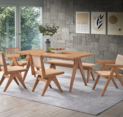 Valentina 6-Piece Outdoor Rattan & Wood Dining Set — Natural