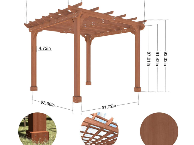 Alora Outdoor Cedar Wood Patio Pergola With Slatted Trellis Roof (SAK92150)