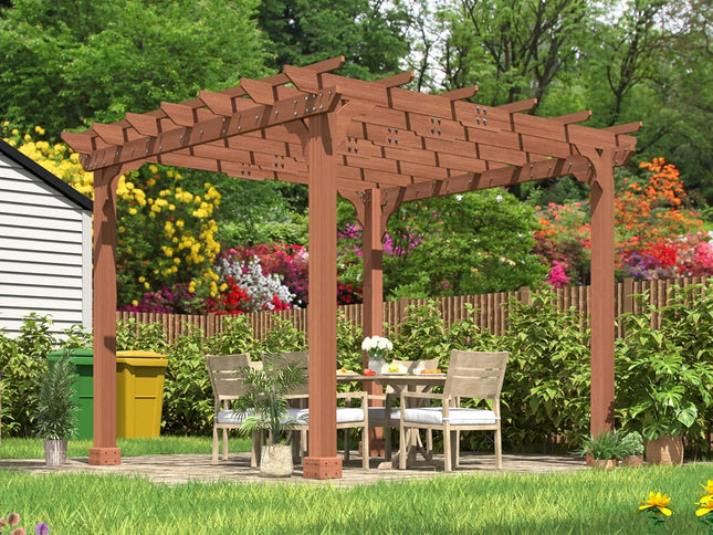 Alora Outdoor Cedar Wood Patio Pergola With Slatted Trellis Roof (SAK92150)