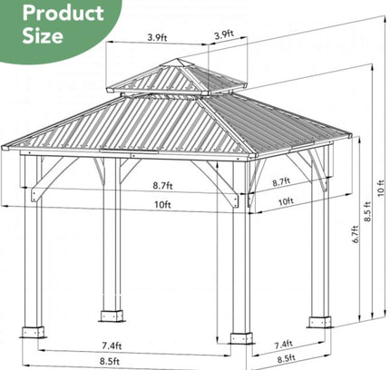 [10X10FT] Premium Outdoor Patio Hardtop Gazebo W/ Double Steel Roof