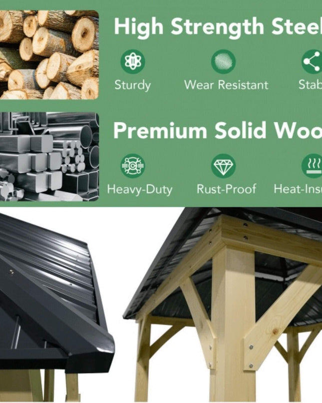 [10X10FT] Premium Outdoor Patio Hardtop Gazebo W/ Double Steel Roof