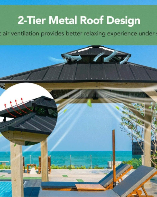 [10X10FT] Premium Outdoor Patio Hardtop Gazebo W/ Double Steel Roof