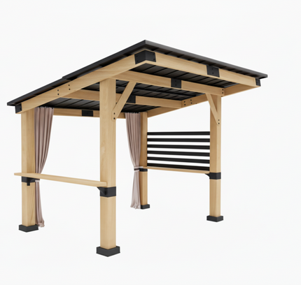 10x12FT Alora All-Season Cedar Hardtop Gazebo with Metal Roof & Back Curtains