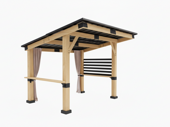 10x12FT Alora All-Season Cedar Hardtop Gazebo with Metal Roof & Back Curtains