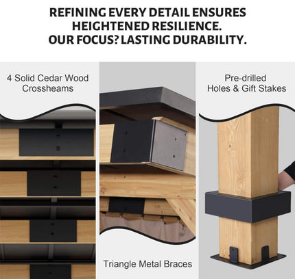 [10X12FT] Alora Heavy-Duty Premium Outdoor All-Season Wooden Cedar Hardtop Gazebo With Metal Roof & Back Curtains