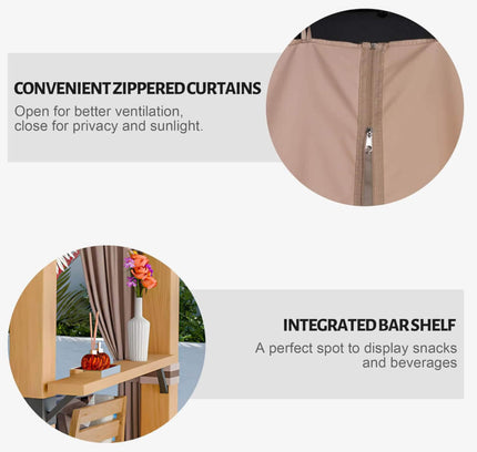 [10X12FT] Alora Heavy-Duty Premium Outdoor All-Season Wooden Cedar Hardtop Gazebo With Metal Roof & Back Curtains