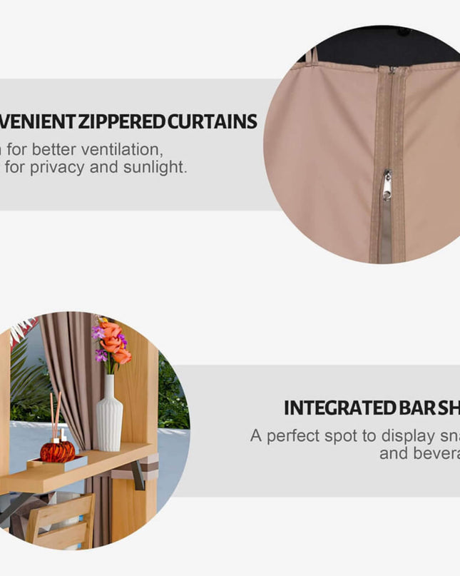 [10X12FT] Alora Heavy-Duty Premium Outdoor All-Season Wooden Cedar Hardtop Gazebo With Metal Roof & Back Curtains