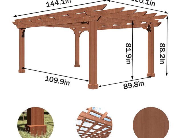 Alora Outdoor Cedar Wood Patio Pergola With Slatted Trellis Roof (SAK92150)