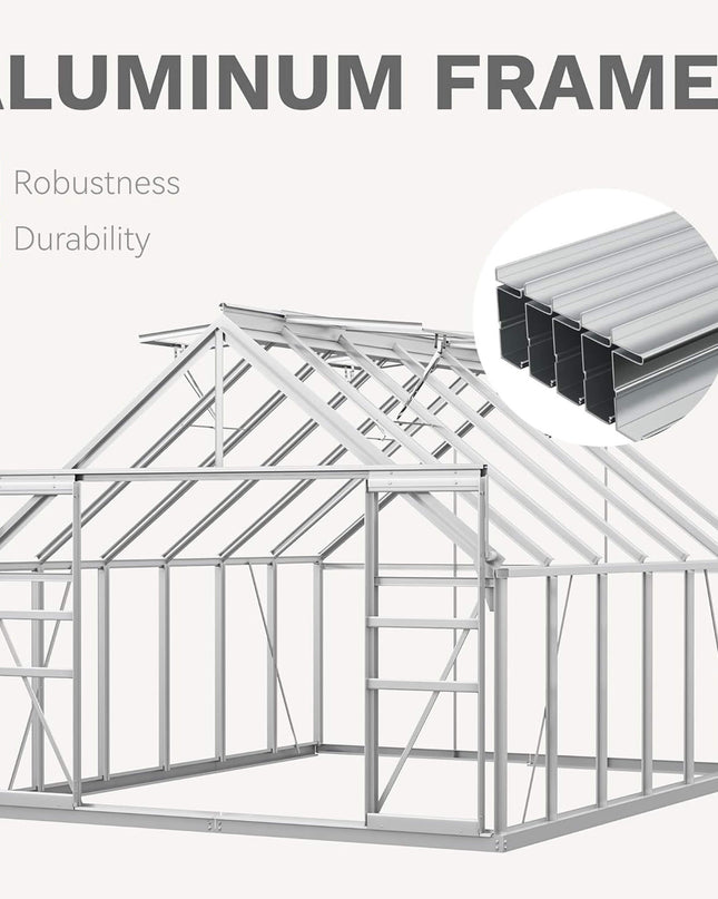 [10X12FT] Large Polycarbonate Walk-In Garden Greenhouse With Vent Window, 4MM
