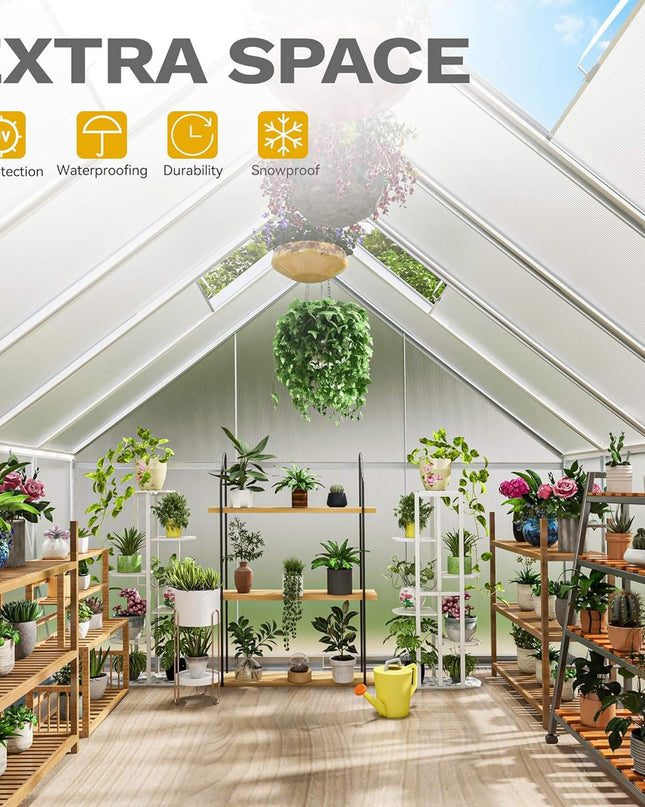 [10X12FT] Large Polycarbonate Walk-In Garden Greenhouse With Vent Window, 4MM