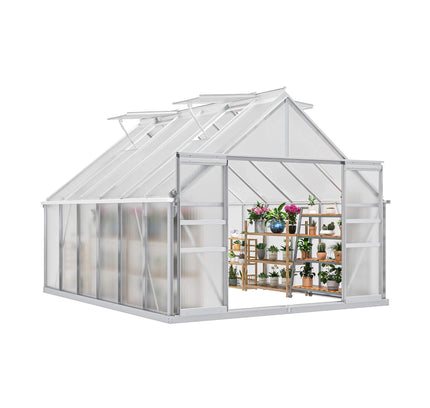 [10X12FT] Large Polycarbonate Walk-In Garden Greenhouse With Vent Window, 4MM