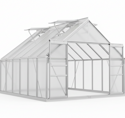10X12FT Large Polycarbonate Walk-In Garden Greenhouse With Vent Window, 4MM