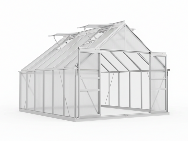 10X12FT Large Polycarbonate Walk-In Garden Greenhouse With Vent Window, 4MM