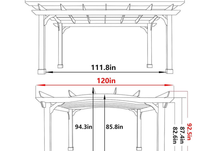 [10X12FT] Premium Outdoor All-Season Backyard Patio Cedar Wood Gazebo Pergola With Arched Roof (SAK42915)