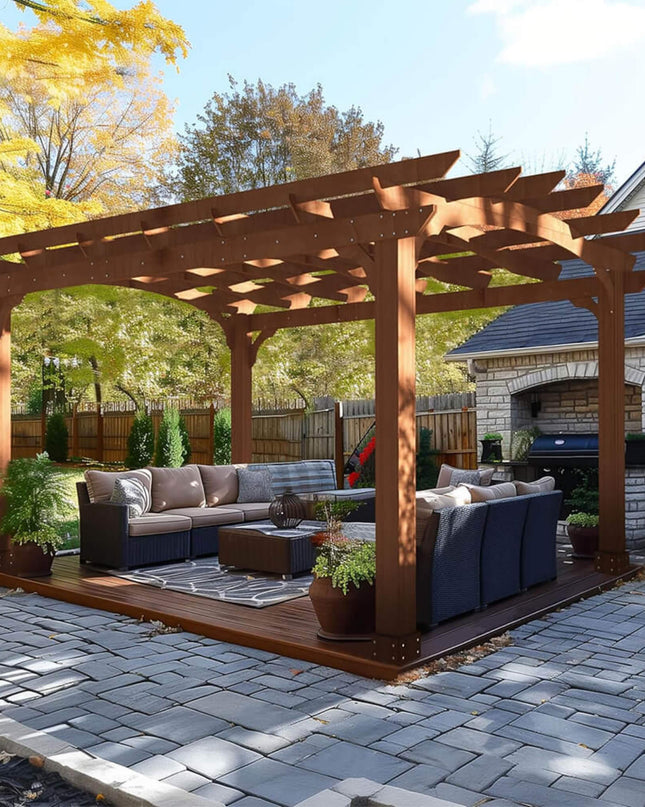 [10X12FT] Alora Premium Outdoor All-Season Backyard Patio Cedar Wood Gazebo Pergola With Arched Roof