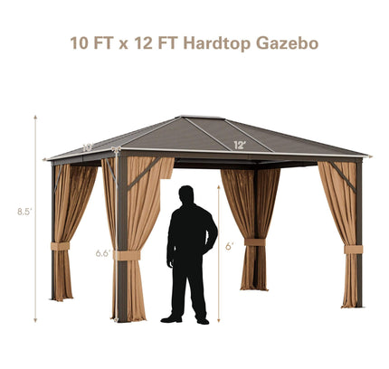 [10X12FT] Premium Outdoor Hardtop Patio Gazebo W/ Galvanized Steel Top & Aluminum Frame (SAK74065)