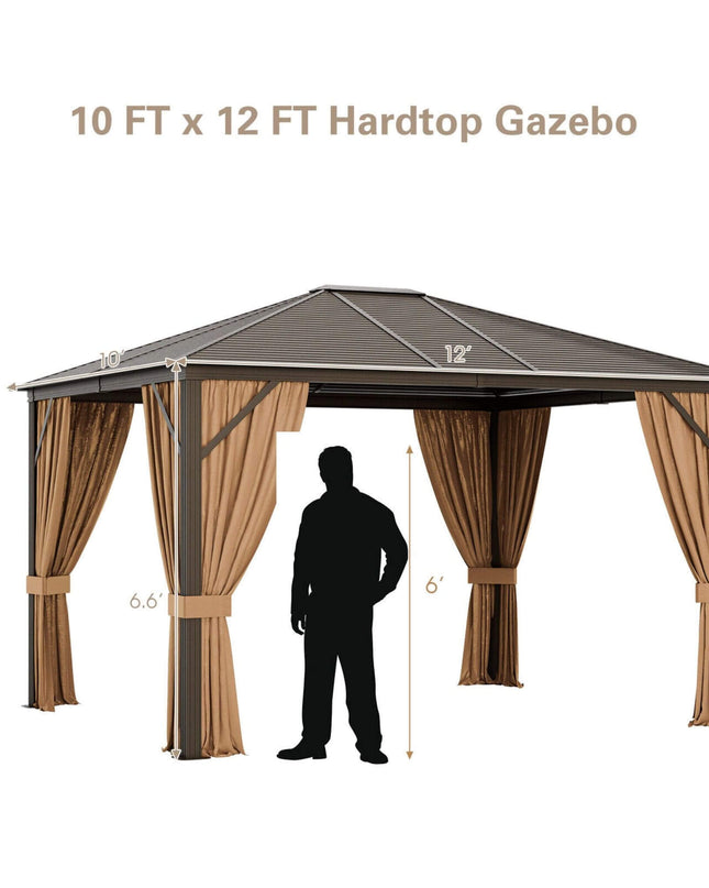 [10X12FT] Premium Outdoor Hardtop Patio Gazebo W/ Galvanized Steel Top & Aluminum Frame (SAK74065)