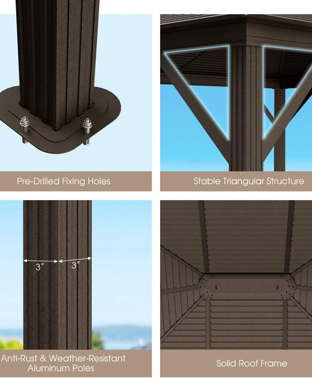 [10X12FT] Premium Outdoor Hardtop Patio Gazebo W/ Galvanized Steel Top & Aluminum Frame (SAK74065)