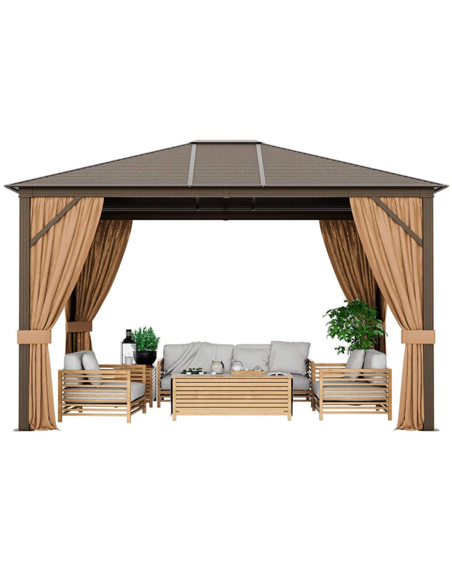 [10X12FT] Premium Outdoor Hardtop Patio Gazebo W/ Galvanized Steel Top & Aluminum Frame (SAK74065)