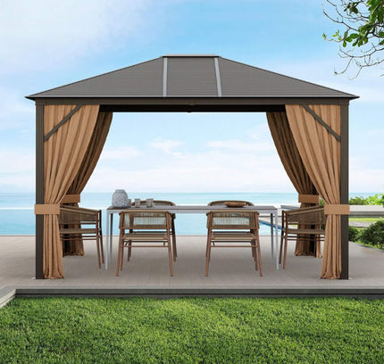 [10X12FT] Premium Outdoor Hardtop Patio Gazebo W/ Galvanized Steel Top & Aluminum Frame (SAK74065)