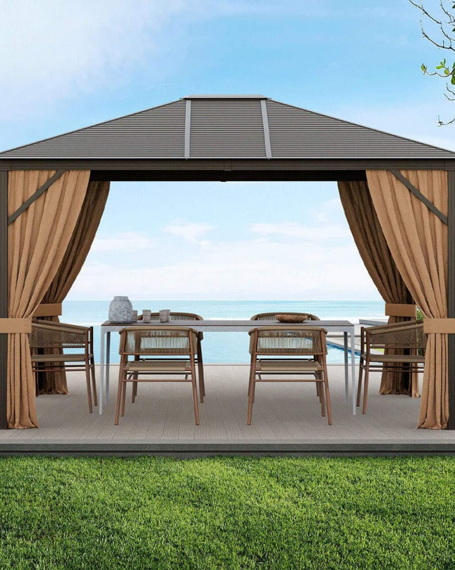 [10X12FT] Premium Outdoor Hardtop Patio Gazebo W/ Galvanized Steel Top & Aluminum Frame (SAK74065)
