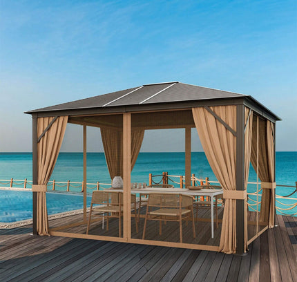 [10X12FT] Premium Outdoor Hardtop Patio Gazebo W/ Galvanized Steel Top & Aluminum Frame (SAK74065)