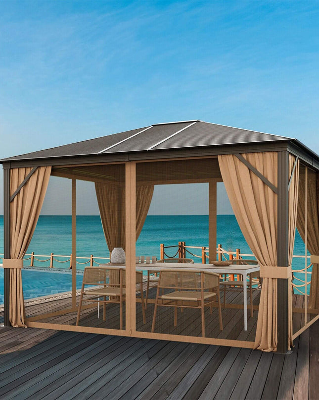 [10X12FT] Premium Outdoor Hardtop Patio Gazebo W/ Galvanized Steel Top & Aluminum Frame (SAK74065)