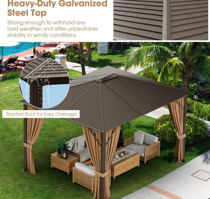 [10X12FT] Premium Outdoor Hardtop Patio Gazebo W/ Galvanized Steel Top & Aluminum Frame (SAK74065)