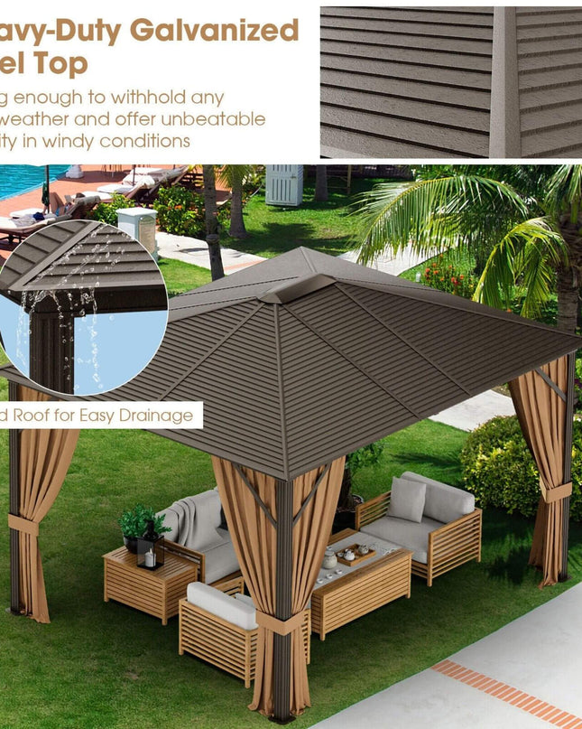 [10X12FT] Premium Outdoor Hardtop Patio Gazebo W/ Galvanized Steel Top & Aluminum Frame (SAK74065)