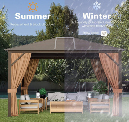 [10X12FT] Premium Outdoor Hardtop Patio Gazebo W/ Galvanized Steel Top & Aluminum Frame (SAK74065)