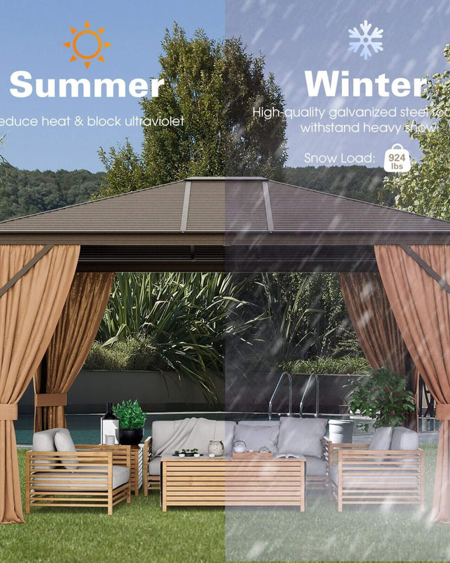 [10X12FT] Premium Outdoor Hardtop Patio Gazebo W/ Galvanized Steel Top & Aluminum Frame (SAK74065)