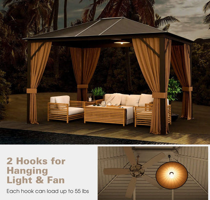 [10X12FT] Premium Outdoor Hardtop Patio Gazebo W/ Galvanized Steel Top & Aluminum Frame (SAK74065)