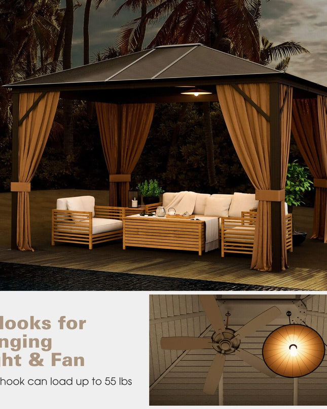 [10X12FT] Premium Outdoor Hardtop Patio Gazebo W/ Galvanized Steel Top & Aluminum Frame (SAK74065)