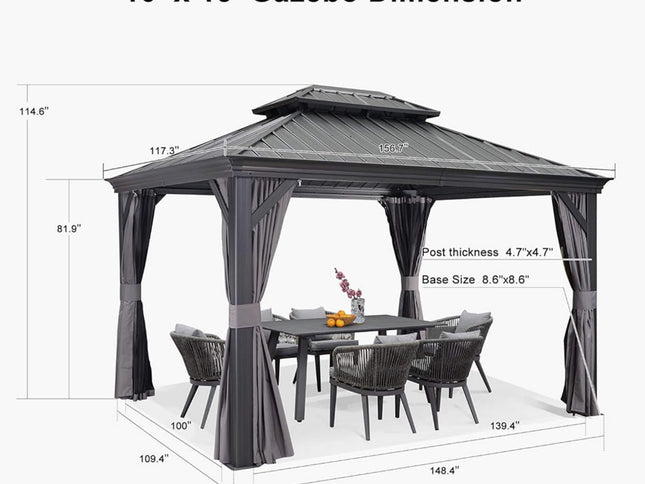 [10X13FT] Large Premium Outdoor Hardtop Aluminum Gazebo With Galvanized Steel Double Roof (SAK74826)