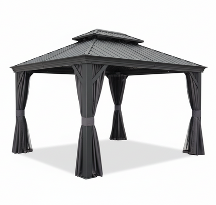 10x13FT Alora Hardtop Aluminum Gazebo with Galvanized Steel Double Roof