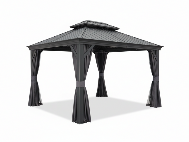 10x13FT Alora Hardtop Aluminum Gazebo with Galvanized Steel Double Roof