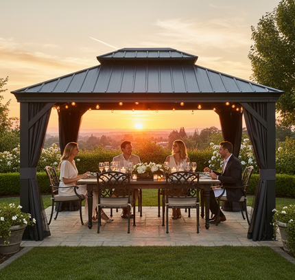 10x13FT Alora Hardtop Aluminum Gazebo with Galvanized Steel Double Roof