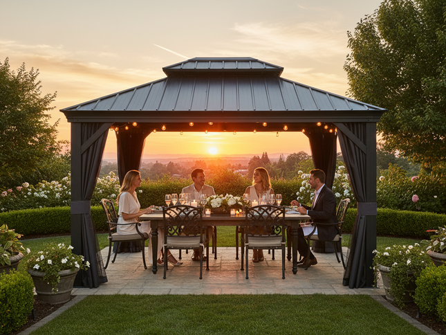 10x13FT Alora Hardtop Aluminum Gazebo with Galvanized Steel Double Roof