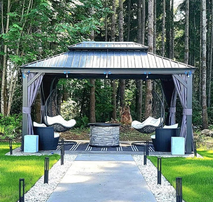 [10X13FT] Alora Large Premium Outdoor Hardtop Aluminum Gazebo With Galvanized Steel Double Roof