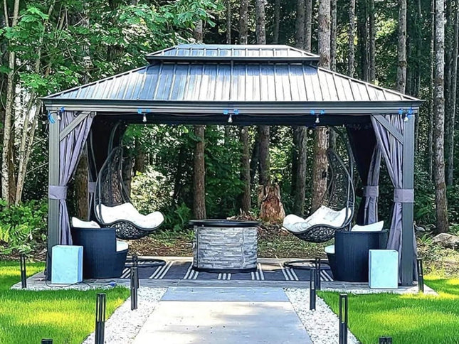 [10X13FT] Large Premium Outdoor Hardtop Aluminum Gazebo With Galvanized Steel Double Roof (SAK74826)