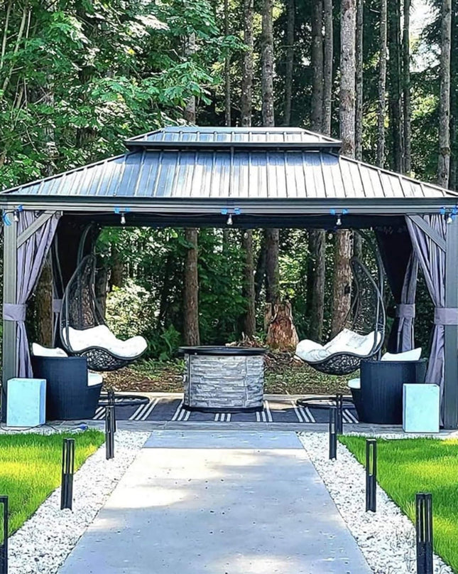 [10X13FT] Alora Large Premium Outdoor Hardtop Aluminum Gazebo With Galvanized Steel Double Roof
