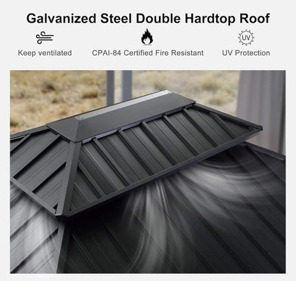 [10X13FT] Alora Large Premium Outdoor Hardtop Aluminum Gazebo With Galvanized Steel Double Roof